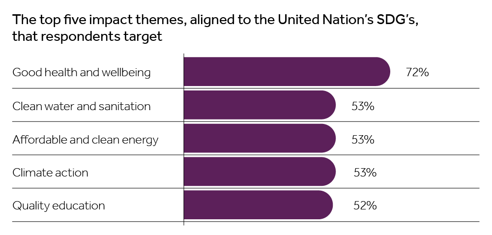 The top five impact themes, aligned to the UN's SDGs that respondents target